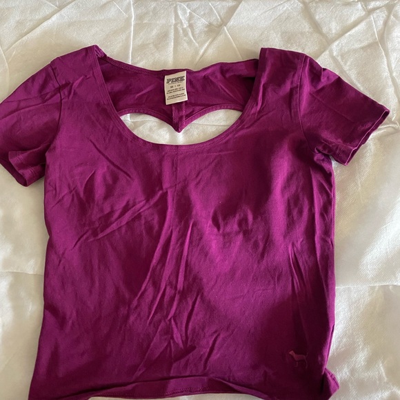 Love pink, maroon cropped top with heart cut out on the back - Picture 1 of 2